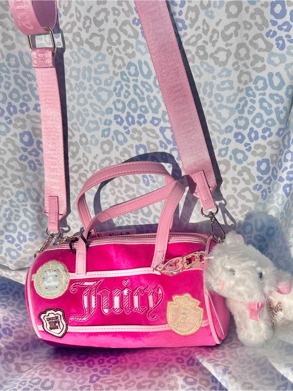 New Pink Choose Juicy Couture Purse Study In Style Barrel Bag Patch Work Velour